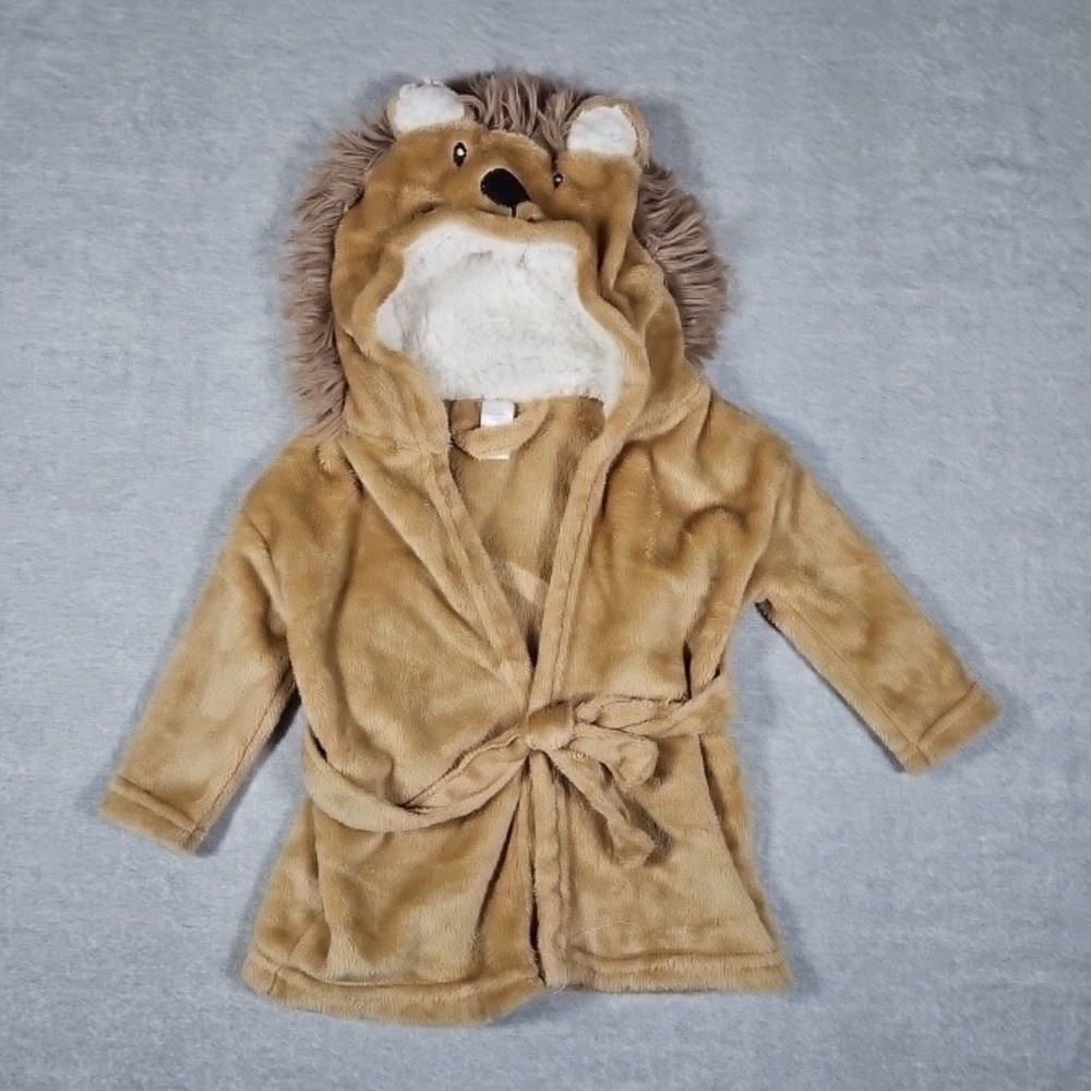 Modern Baby Lion Hooded Robe Tan Plush Fleece Sherpa Lined Infant 0-9M 601471